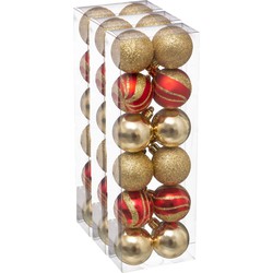 36x stuks kerstballen mix goud/rood glans/mat/glitter kunststof 4 cm - Kerstbal