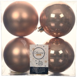 Decoris Kerstballen - 4x st - toffee bruin - D10 cm - kunststof - Kerstbal