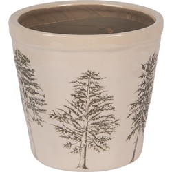 Clayre & Eef Bloempot Ø 15x14 cm Beige Keramiek Dennenbomen