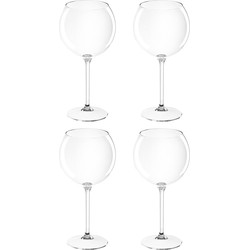 Set van 4x stuks rode wijn/gin tonic ballon glazen 650 ml van onbreekbaar transparant kunststof - Wijnglazen