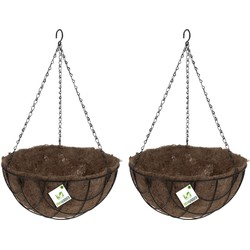 2x stuks metalen hanging baskets / plantenbakken zwart met ketting 30 cm - hangende bloemen - Plantenbakken
