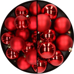 28x stuks kunststof kerstballen rood 4 en 6 cm - Kerstbal