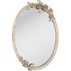 Clayre & Eef Spiegel  35x51 cm Beige Glas Rond Bloemen Grote Spiegel