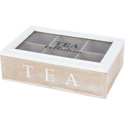 EH Theedoos - 6-vaks - naturel/wit - hout - 24 x 16 x 7 cm - theekist - Theedozen