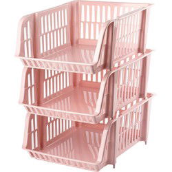 Plasticforte Stapelbare opbergmand - 3x - Oud roze - 16L - kunststof - 38 x 28 x 15 cm - Opbergmanden