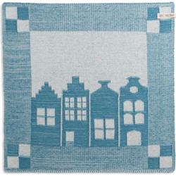 Knit Factory Gebreide Keukendoek - Keukenhanddoek House - Ecru/Ocean - 50x50 cm