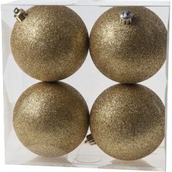 4x Kunststof kerstballen glitter goud 10 cm kerstboom versiering/decoratie - Kerstbal