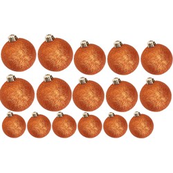 Kerstversiering set glitter kerstballen oranje 6 - 8 -10 cm - pakket van 50x stuks - Kerstbal