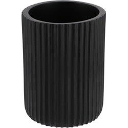 Tendance Tandenborstelbeker - zwart - geribbeld - PS - 7 x 9,5 cm - Tandenborstelhouders