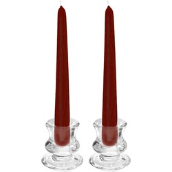 Kaarsen set - 2x kandelaars - glas - 12x dinerkaarsen - bordeaux rood - Dinerkaarsen