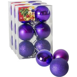 18x stuks kerstballen paars mix van mat/glans/glitter kunststof 4 cm - Kerstbal
