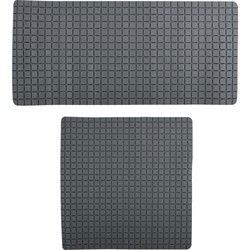 MSV Douche/bad anti-slip matten set badkamer - rubber - 2x stuks - donkergrijs - 2 formaten - Badmatjes