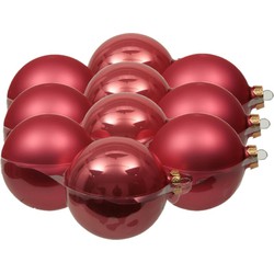 12x stuks glazen kerstballen bubblegum roze 10 cm mat/glans - Kerstbal