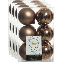 48x stuks kunststof kerstballen walnoot bruin 6 cm glans/mat - Kerstbal