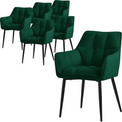 Set van 6 eetkamerstoelen in donkergroene badstof met dik gestoffeerde zitting ML design