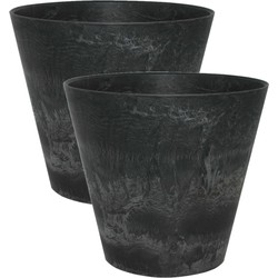 2x stuks plantenpot/bloempot in een natuursteen look Dia 32 cm en Hoogte 29 cm zwart - Plantenpotten