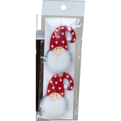 IKO kersthangers/kerstballen -gnomes/kabouters- rood - 2x - vilt - Kersthangers