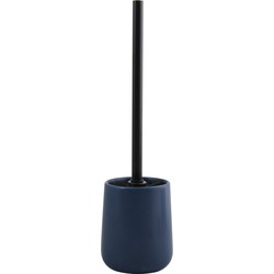 MSV Toiletborstel in houder/wc-borstel Malmo - keramiek/rvs - donkerblauw/zwart - 39 x 10 cm - Toiletborstels