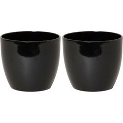 Floran Bloempot - 2x - zwart - glans - keramiek - 13 x 12 cm - Plantenpotten