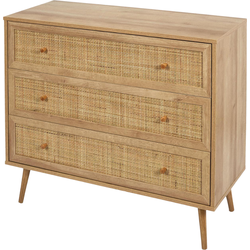 MISOU Bali Commode Ladekast - Dressoir - op Poten - met 3 Lades - Woonkamer - Opbergkast - Rotan - Hout