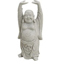 Boeddha beeldje met handen omhoog - grijs - 16 cm - van polystone - Beeldjes