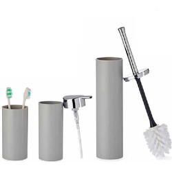 Badkamer set Toiletborstel/zeeppompje/beker grijs kunststof - Badkameraccessoireset