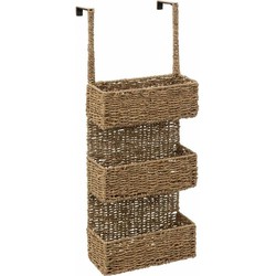 5Five Opbergmand deurrek - 3 manden - riet - bruin - 28 x 12 x 69 cm - Badkamerkastjes