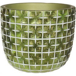 Ideas4seasons Bloempot ruit motief Hanoi - metallic groen - D14xH12 cm - Plantenpotten