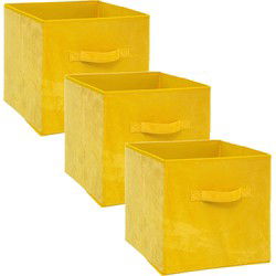 5Five Opbergmand/kastmand - 3x - geel - 29 liter - 31 x 31 x 31 cm - Opbergmanden