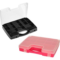 Forte Plastics - Opberg vakjes doos/Sorteerbox - 13-vaks kunststof - 27 x 20 x 3 cm - zwart/roze - Opbergbox