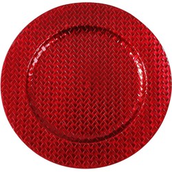 Ronde rode vlechtpatroon onderzet bord/kaarsonderzetter 33 cm - Kaarsenplateaus