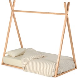 Kave Home - Maralis tipi bed van massief beukenhout met natuurlijke afwerking, voor matrassen van 70 x