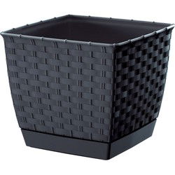 Prosperplast Plantenpot - rotan kunststof - 22 x 19 cm - antraciet - Plantenpotten