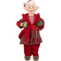 Clayre & Eef Kerstdecoratie Beeld Kerstman Rood Textiel