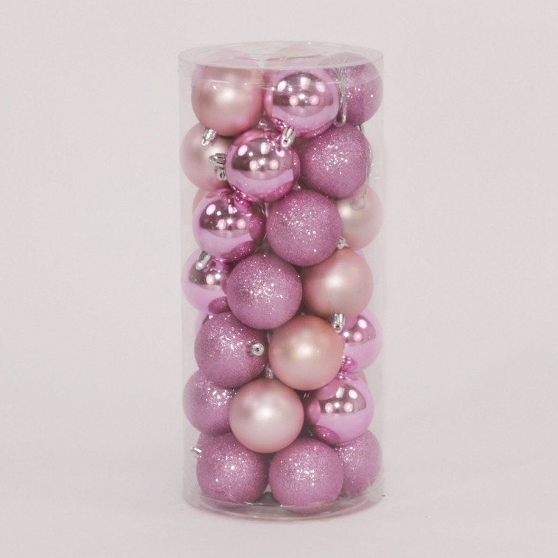 35 Onbreekbare kerstballen in koker diameter 6 cm roze classic - Oosterik Home - 