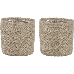 2x stuks naturel rotan planten pot mand van gedraaid jute/riet H12 en D12 cm - Plantenpotten