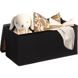 MISOU Poef - Opbergbank - Opbergpoef - Opvouwbaar - met Opbergruimte - 2in1 - Tafel - Opbergbox - Zwart - 38x38x76cm - Katoen - JUNO