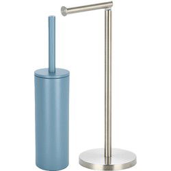 Spirella Badkamer accessoires set - WC-borstel/toiletrollen houder - lichtblauw/zilver - Badkameraccessoireset