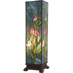 LumiLamp Tiffany Tafellamp  17x17x58 cm  Groen Roze Glas Vierkant Tulpen Tiffany Bureaulamp