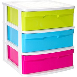 Ladeblokje/bureau organizer met 3x lades - multi kleuren - L39 x B40 x H49 cm - plastic - Ladeblok