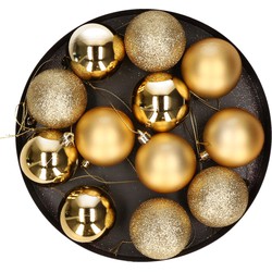 12x Kunststof kerstballen glanzend/mat goud 6 cm kerstboom versiering/decoratie - Kerstbal