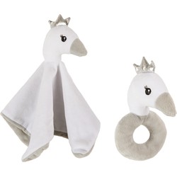 J-line - Doudou+rammelaar Pluche Wit/grijs/zilver - 25x25x10cm