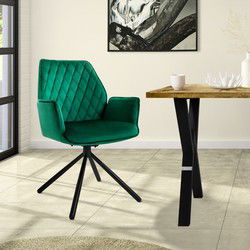 Draaibare eetkamerstoel met rugleuning en armleuningen Donkergroen Keukenstoel met microvezel fluwelen bekleding ML design