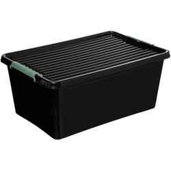 Opslagbak/organizer met deksel kunststof 60 liter 58 x 39 x 35 cm zwart - Opbergbox