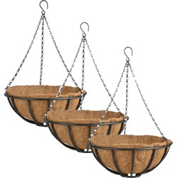 3x stuks metalen hanging baskets / plantenbakken met ketting 35 cm inclusief kokosinlegvel - Plantenbakken