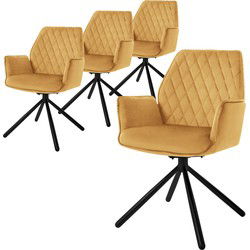 Eetkamerstoel set van 4 draaibaar met rugleuning en armleuningen mosterdgeel Keukenstoel met microvezel fluwelen bekleding ML design