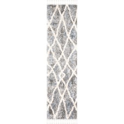 Safavieh Moroccan Shaggy Indoor Woven Area Rug, Berber Fringe Shag Collection, BFG628, in Grey & Cream, 61 X 244 cm