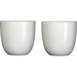 2x stuks bloempotten glans wit keramiek voor kamerplant H9 x D10 cm - Plantenpotten