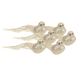 6x stuks kunststof decoratie vogels op clip goud glitter 21 cm - Kersthangers