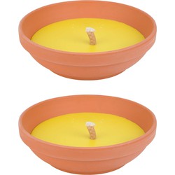 Citronella kaars in terracotta schaal - 2x - 23 cm - 15 branduren - citrusgeur - geurkaarsen